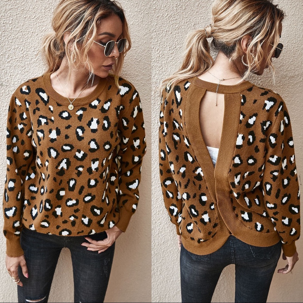 🆕Leopard Print Backless Sweater Coffee